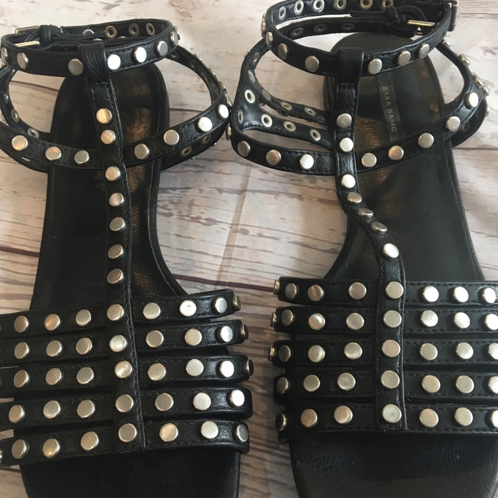 Zara Basic Black Studded Short Gladiator Sandals - image 2